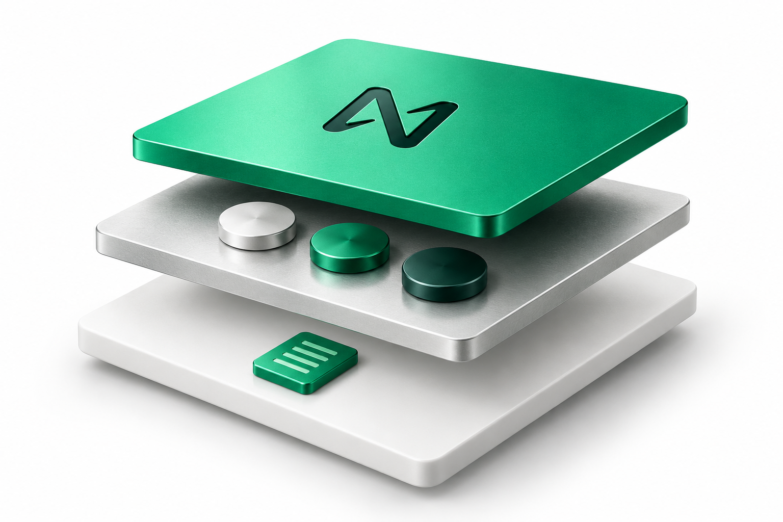 An exploded model separating native NEAR, token holdings and storage into three layers